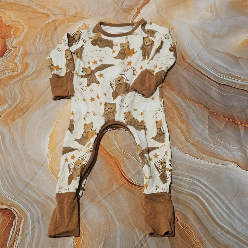 Little Sleepies Bearly Sleepy Crescent Zippy 0-3M Bamboo Pajamas